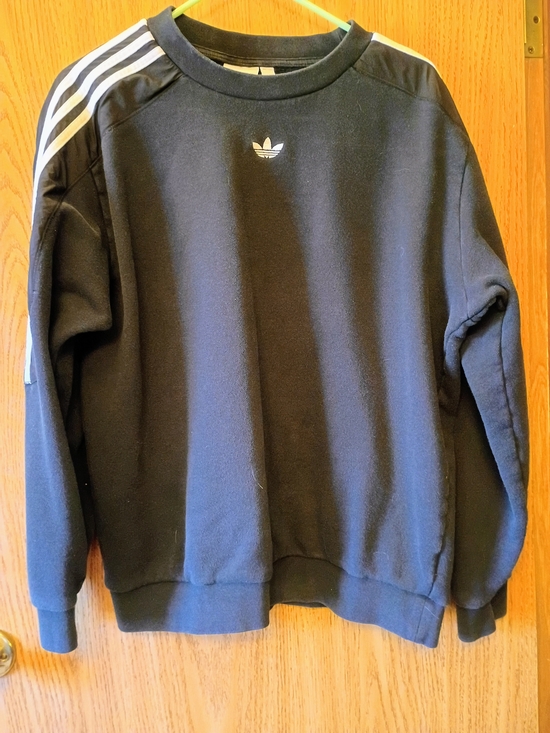 adidas Other - adidas Black Crewneck with White Shoulder Stripes and Trefoil